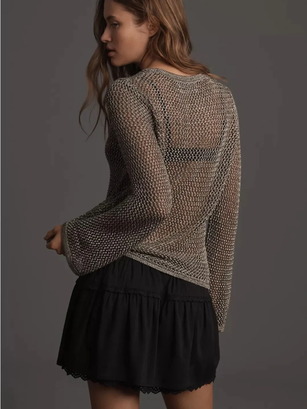 Anthropologie Metallic Open-Stitch Sweater - Picture 2 of 14